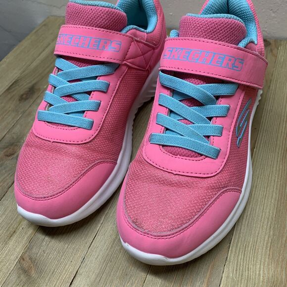 SKECHERS® Girls Size 4.0 Bounder Cool Cruise Sneaker Pink Blue Elastic Laces - Picture 4 of 9